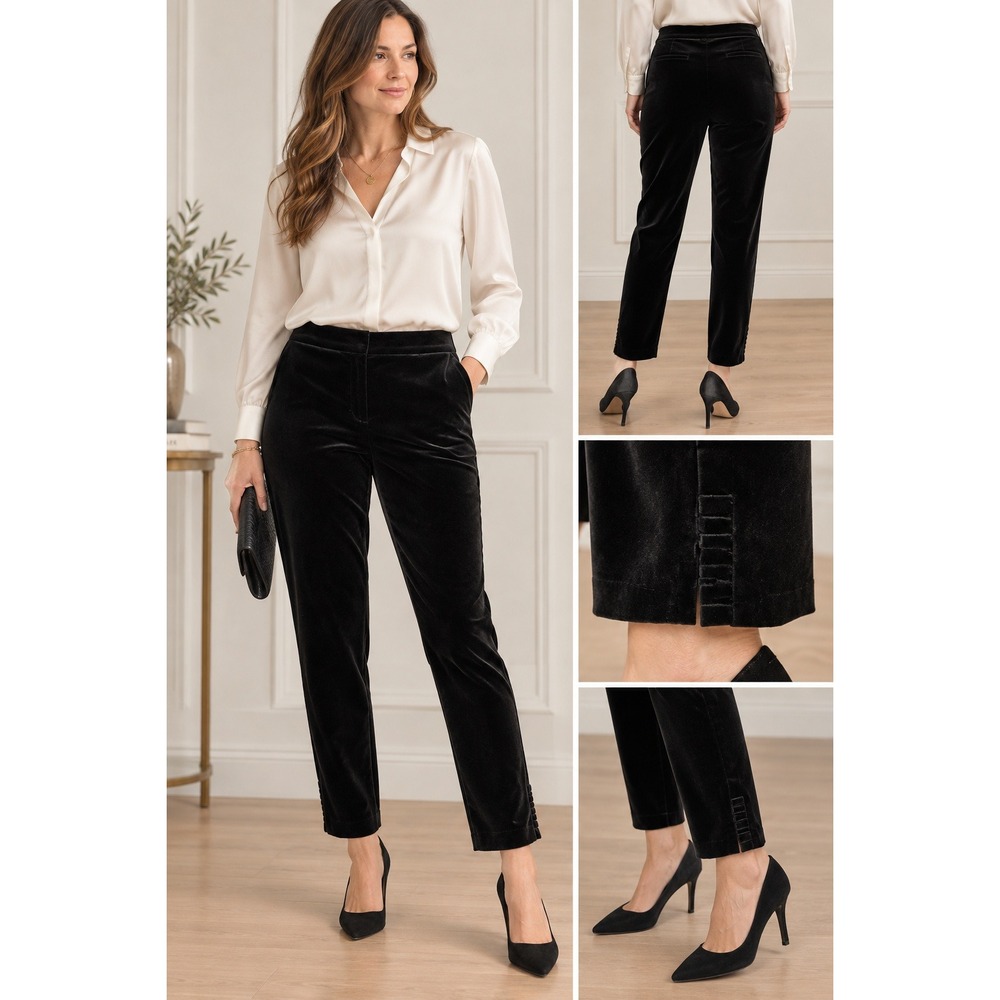Talbots RSVP Velvet Pants 8P Black Cropped Ruffle Hem Holiday Evening Trousers